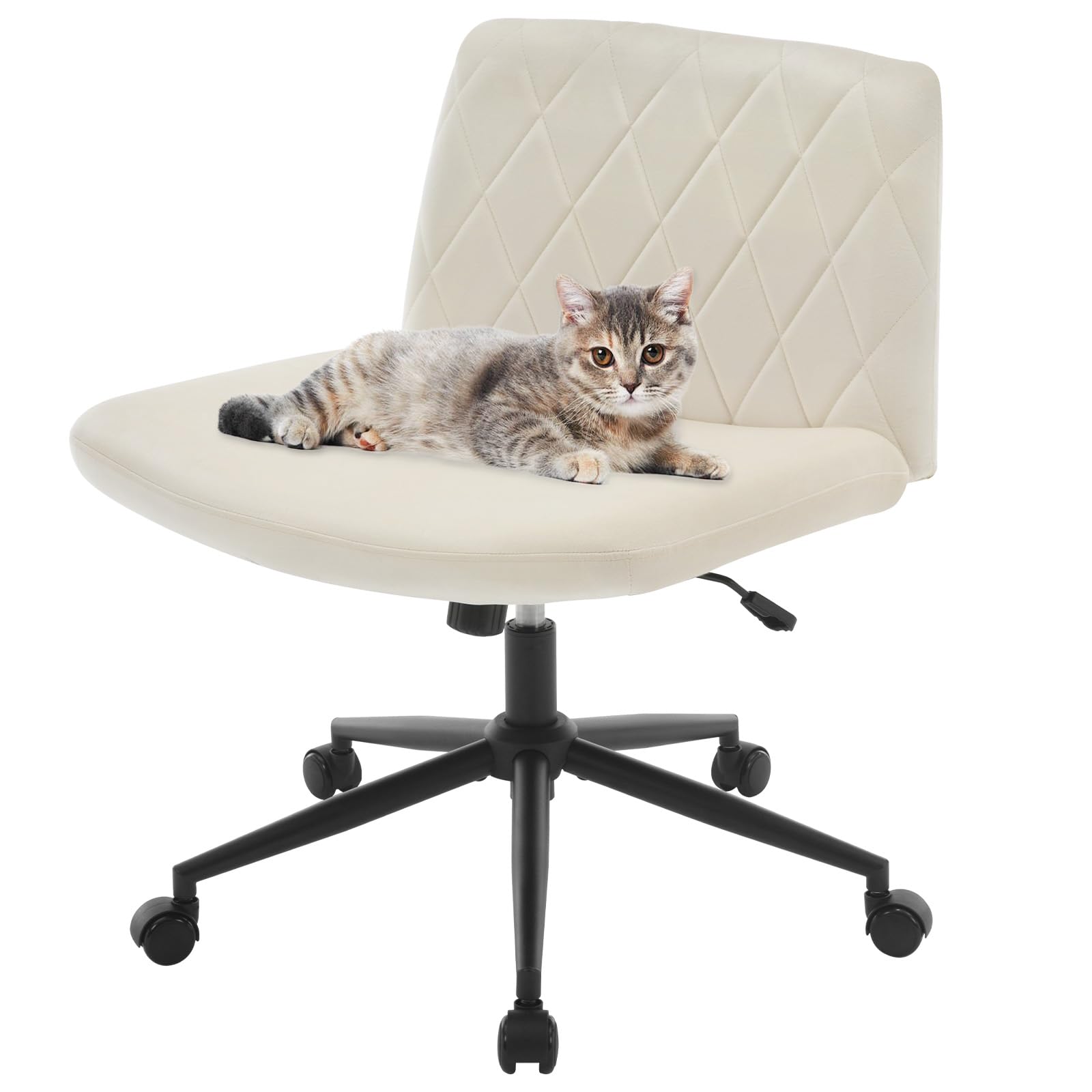 WOLTU Silla Oficina Giratoria, Silla Escritorio Ergonómica, Silla de Trabajo con Respaldo y Ruedas, Silla Tapizada de Terciopelo, Asiento Amplio y Altura Ajustable, Crema, BS160cm