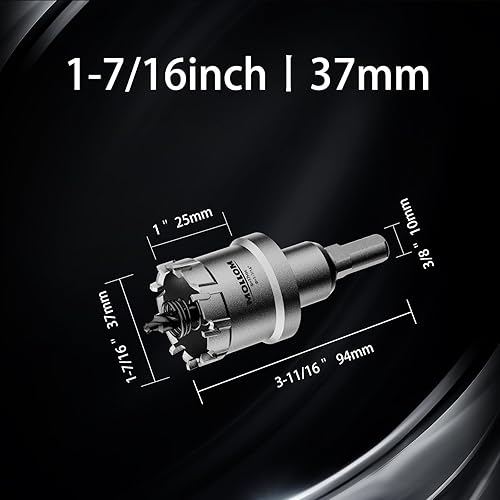 Miniatura 218 de Mollom Sierra perforadora de carburo resistente (2-1/4 pulgadas / 2.244 in) con 2 brocas piloto, corte de agujeros de acero inoxidable, acero suave