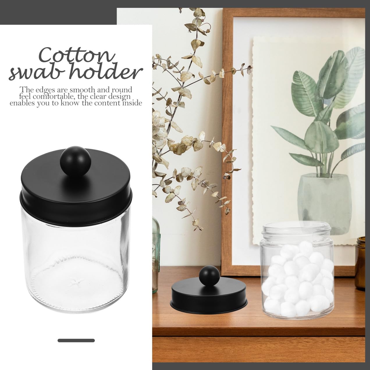 3 Stück-pack Glas Watteballspender mit Edelstahl Dichtdeckeln Transparenter Vorratsbehälter für Badezimmer Leichter Organizer für Wattepads und Wattestäbchen
