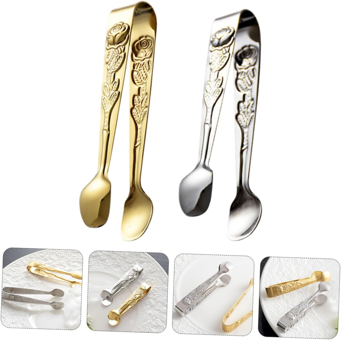 Mikinona 2pcs Stainless Steel Food Tongs Multi-purpose Ice Cube Clips for Tea Party Charcuterie Breakfast Home Wedding