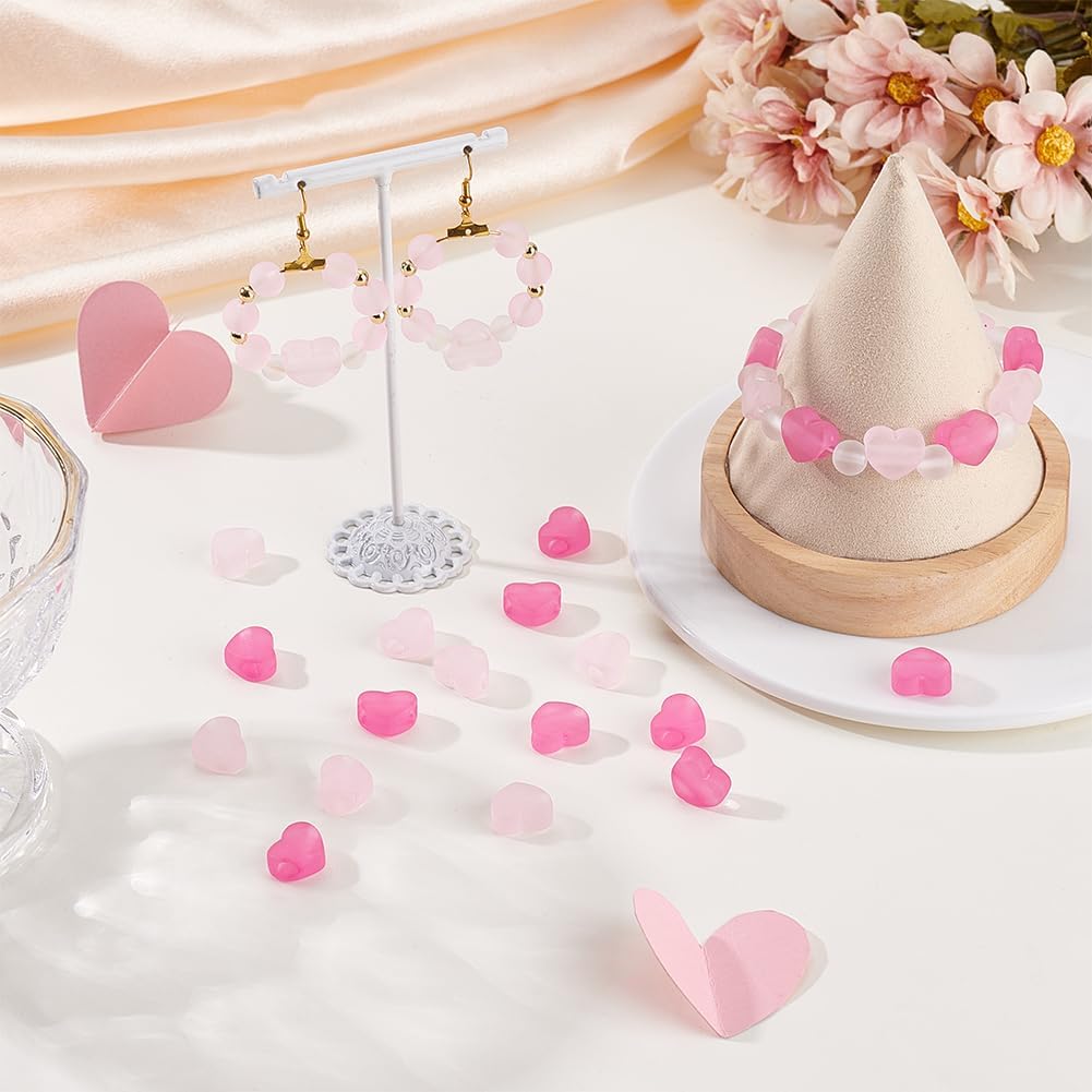 240PCS Heart Acrylic Beads with Hole Valentine Resin Pink Colored Frosted Love Shaped Translucent Matte Charms Loose Spacer Bead for Jewelry Making Bracelets Necklaces DIY Crafts Supply image 4