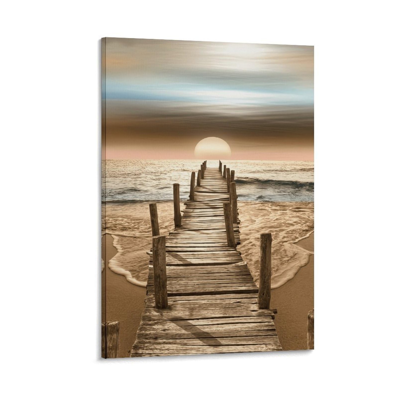 XPASHIQWC Weathered Wooden Pier Poster Artwork Ocean Sunset Giclee Canvas Prints Modern Canvas Wall Art Picture Wall Hanging for Living Room Bedroom Home Decorations 20x30inch(50x75cm)