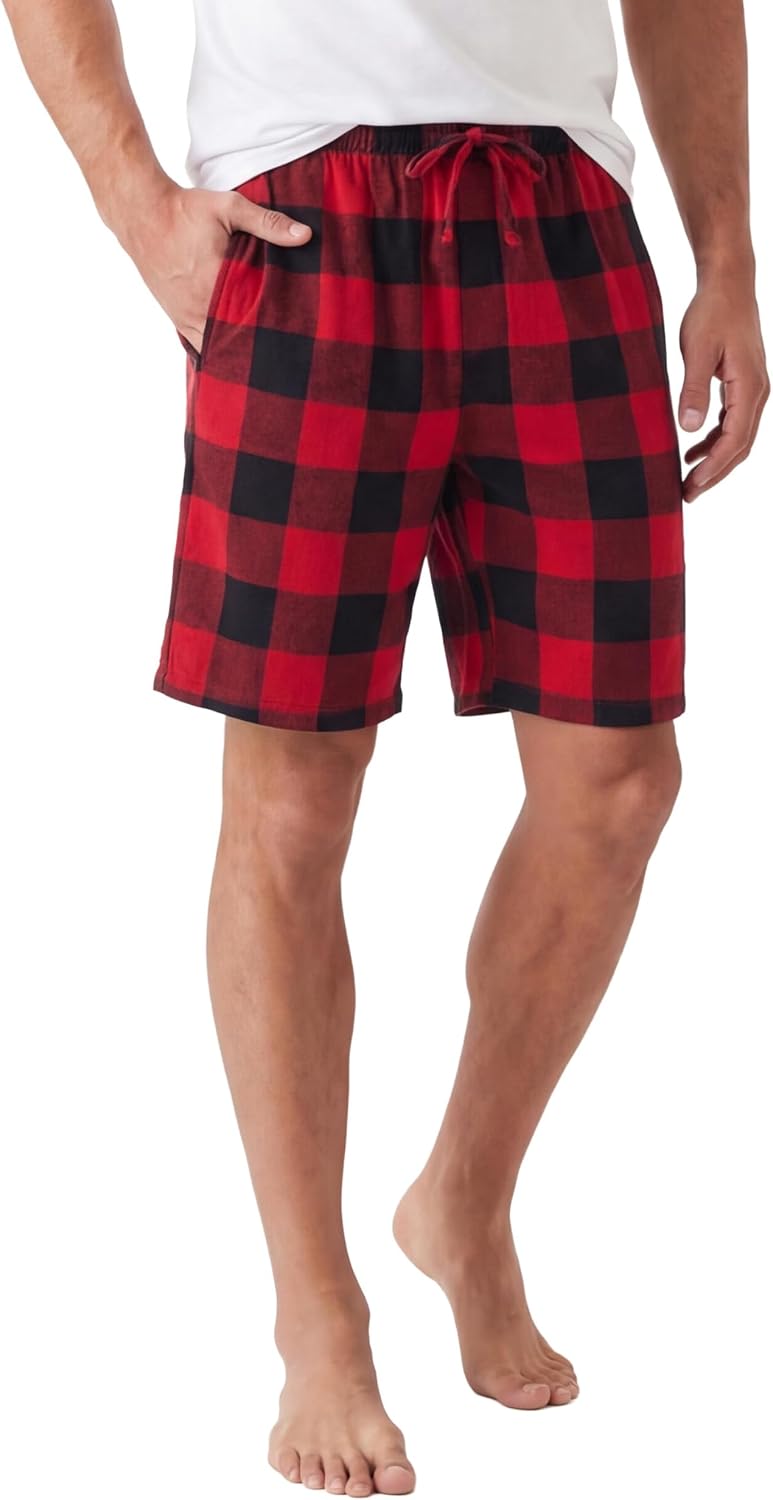 Andrew Scott Men's Cotton Flannel Knee Length Shorts | Drawstring & Pockets Boxer Sleep Shorts | Multi Packs & Colors