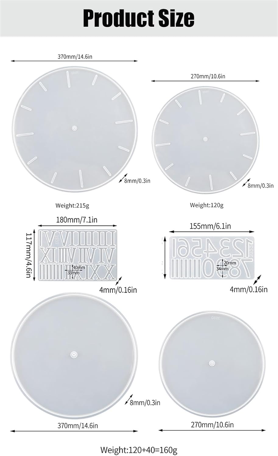 Resin Clock Molds,10''/14'' Roman Numerals Clock Silicone Mold with Mechanism,Resin Clock Epoxy Casting Molds for DIY Jewelry Art Crafts Home Decor Gift Wall Hanging Ornaments(Large, Arabic)
