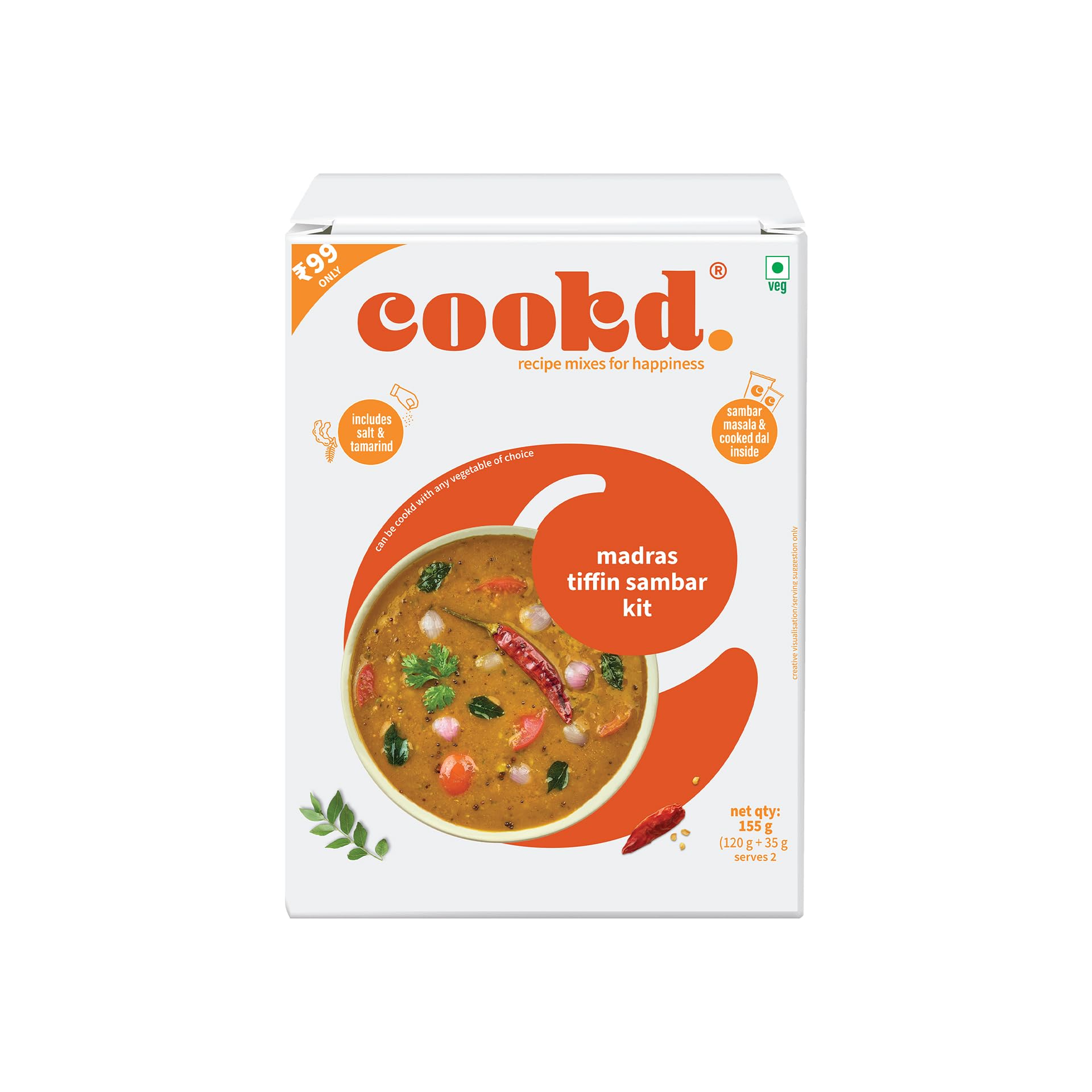Madras Tiffin Sambar Kit | 155g-Serves 2 People | Instant Ready To Cook in 20 Minutes | Pack Contains- 35g Masala & 120g Cooked Dal | No Added Flavours, Preservatives | Tamarind & Salt added - Image 3 thumbnail
