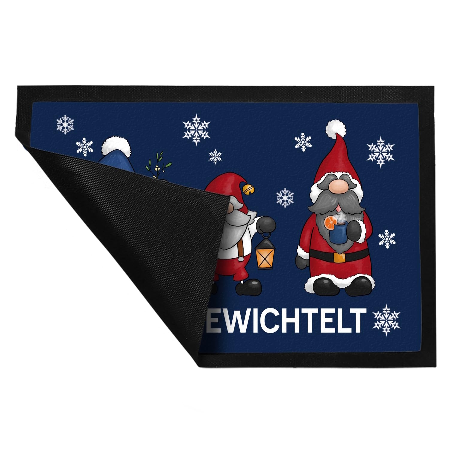 speecheese Hereingewichtelt Weihnachtswichtel Fußmatte XXL in 50x75 cm in blau als schöne Begrüßung für den Türeingang zu Weihnachten und der Winterzeit