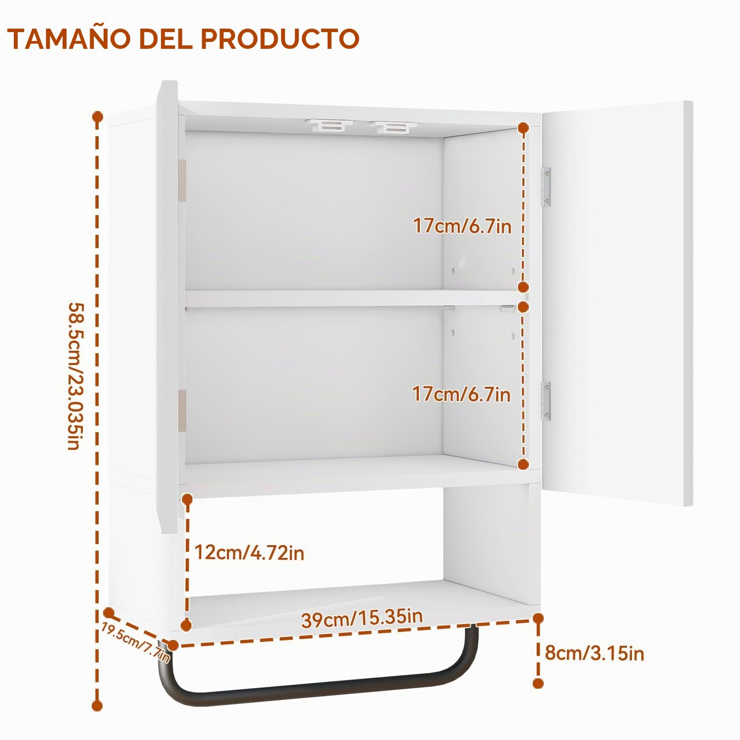 IBUYKE Armario colgante para baño, armario colgante con puertas y estante ajustable, armario de pared sobre el inodoro Armario de cocina para lavadero, salón y cocina WBS003W