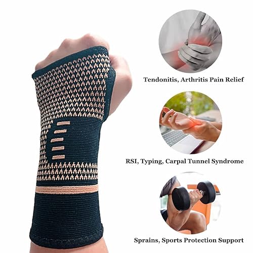 Miniatura 2 de Mangas de compresión de muñeca de cobre (2 unidades), muñequera elástica para tendinitis, artritis, alivio del dolor de esguinces, soporte de mano