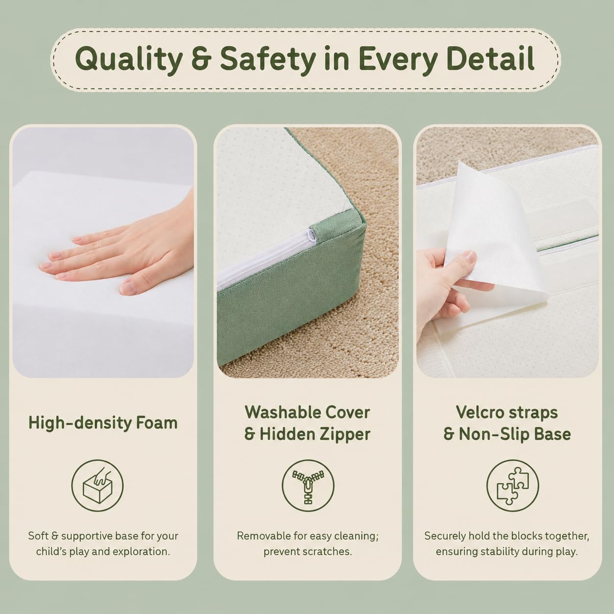 7-Piece Foam Climbing Blocks for Toddlers, Soft Play Climbing Toys Indoor, Baby Climbing Blocks Set for Crawling and Sliding, Safe Activity Play Set - Sage Green, Beige & Gray