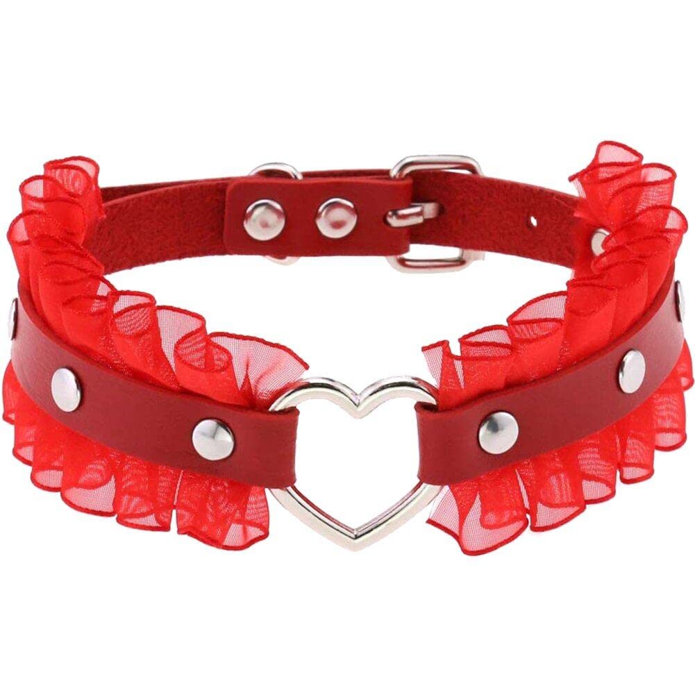 Sanfly Punk Pu Leather Goth Choker Collar Adjustable Vintage Gothic Heart Leather Lace Choker Choker Necklaces for Display