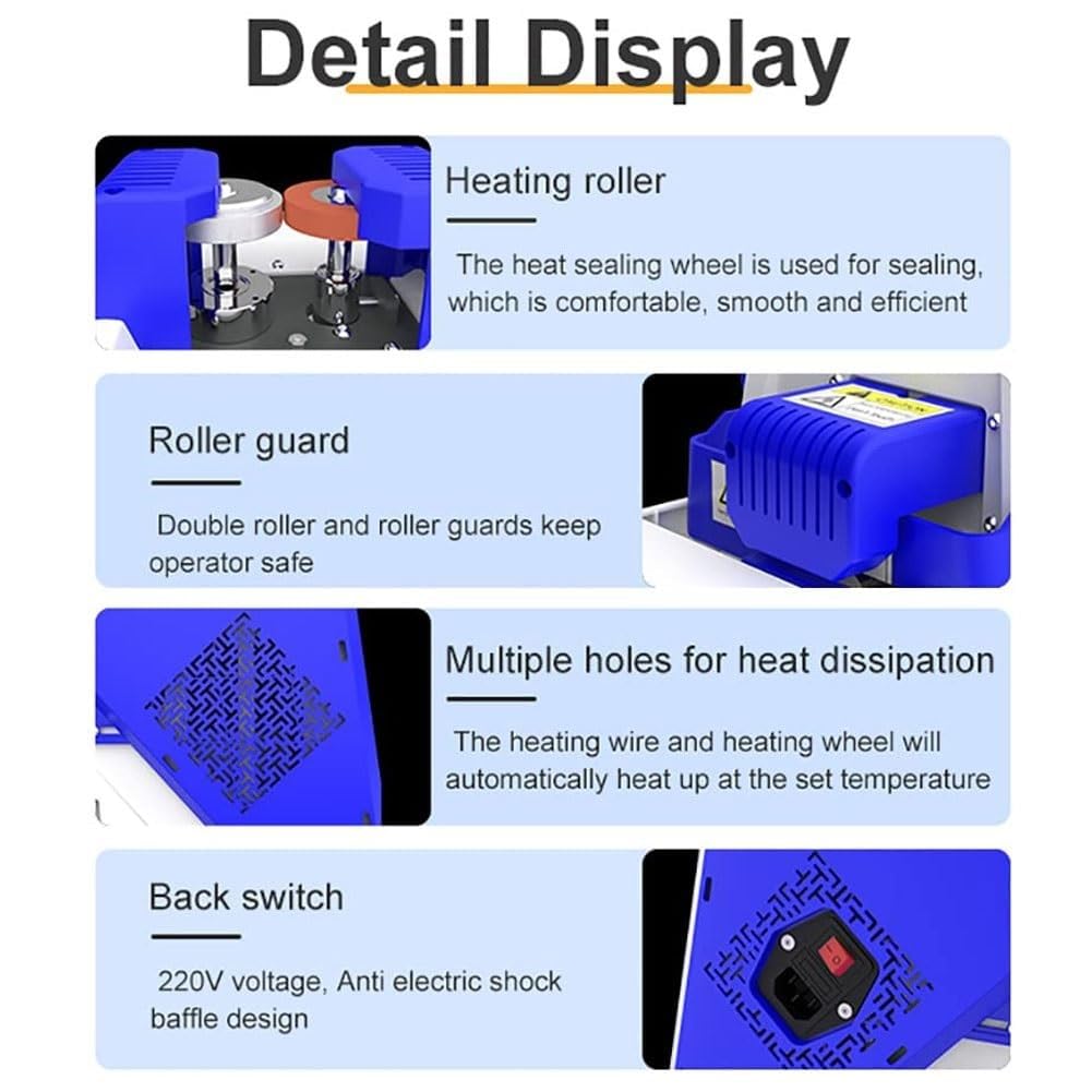 Máquina automática de sellado de bolsas, Máquina de sellado continuo, 300 W 6 M/min, Máquina envasadora en rollo de 2500 bolsas/H, Temperatura de sellado térmico: 80-200 °C