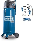 Scheppach Compresseur vertical portatif HC51V – Moteur puissant 1500 W – Sans huile – Cuve de 50 L – 10 bar – aspiration 220 L/min – Tuyau de 8 m + 13 accessoires inclus - 1