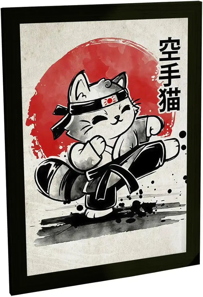 Quadro Decorativo Gato Engraçado Artes Marciais Japão Anime Decoração Poster Quarto Sala