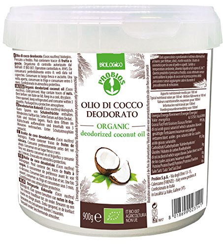 Probios Aceite de coco ecológico, desodorizado – Aceite vegetal versátil para freír, hornear y platos exóticos – Aceite puro y ecológico sin aditivos – 900 ml