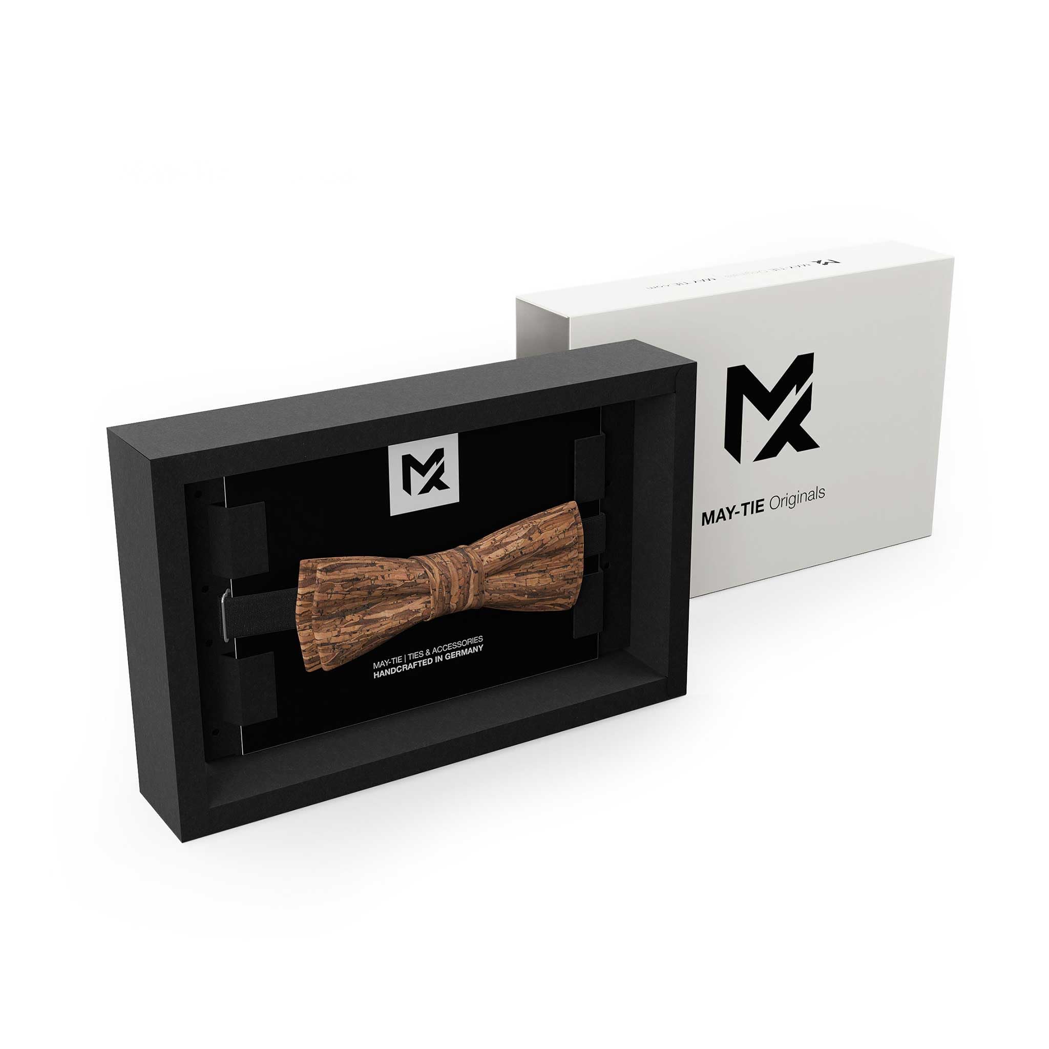 Made in Germany | Cravatta a farfalla MAY-TIE | 100% sughero | Style: Legno Marrone | SLIM SHAPE | legata e regolabile senza limiti con gancio di fissaggio | Uomo