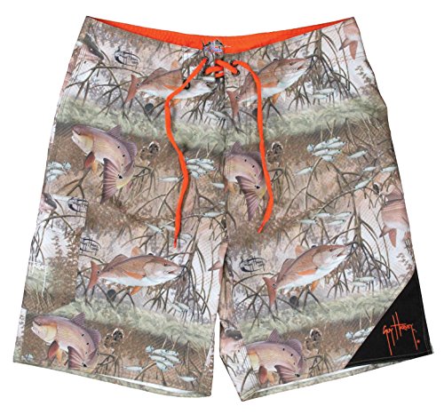 Guy Harvey Edge Khaki Poly Microfiber Redfish Boardshorts (42)