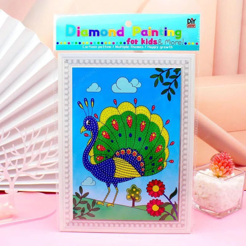 SHAKTISM Kuromi, Dino, Peacock, Car Diamond Painting Kit for Kids, DIY Art Craft with Frame, 17.5 x 17.5 cm (Peacock Diamond Painting)-image-41