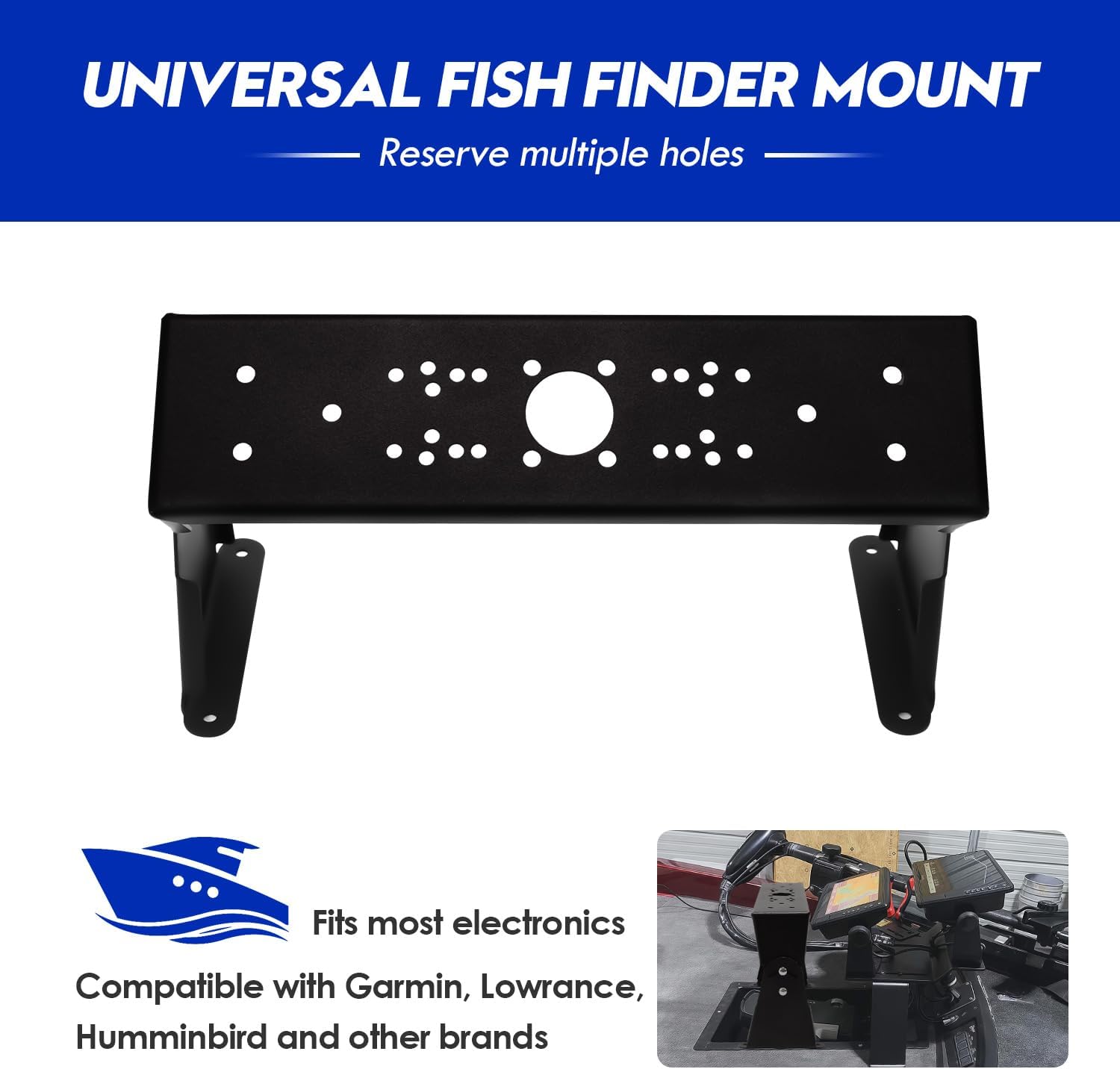 Universal Fish Finder Graph Mount for Boat, Adjustable Bottom Angle, Deck Marine Electronic Mount, Reserve Foot Pedal Space, Compatible with Garmin/Lowrance/Humminbird and More (8" H)