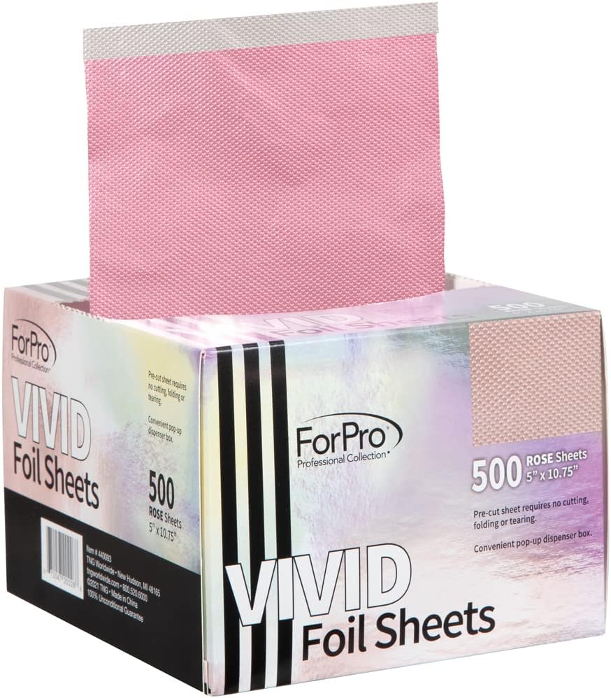 ForPro Vivid Rose Embossed Aluminum Foil Sheets for Hair Highlighting, 500ct Pop-Up Dispenser, Food Safe, 5x10.75in