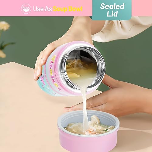 Miniatura 5 de Charcy Termo infantil de 17 onzas para comida caliente, termo de sopa con cuchara plegable, tarro de alimentos aislado para alimentos fríos y
