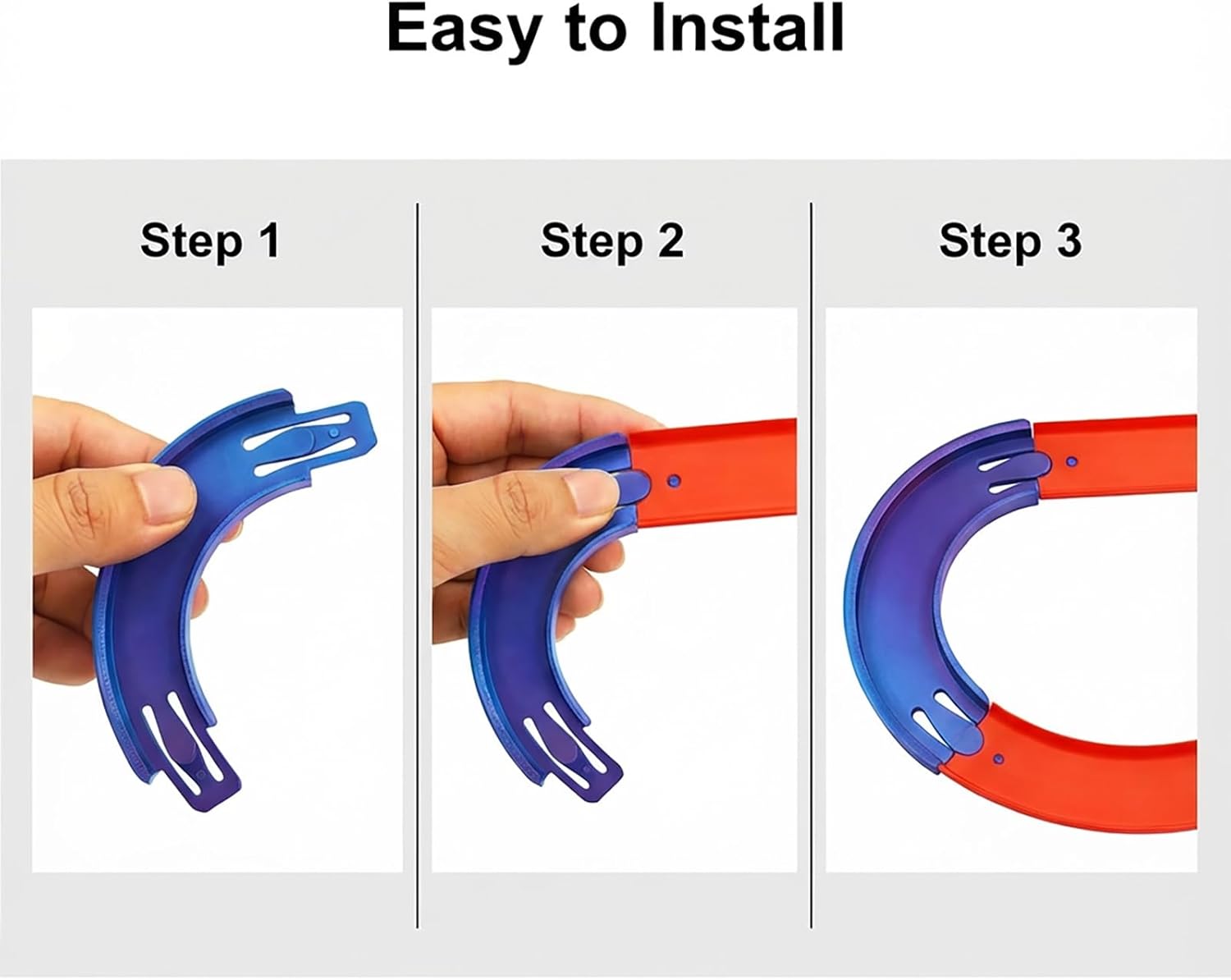 8-Pack Blue-Purple Curved Track Pieces with Tight Friction-Fit Connectors – 90 Degree Corner Turns, Add-On Parts for 1/64 Scale Track Systems – Compatible with Hot Wheels Track Sets