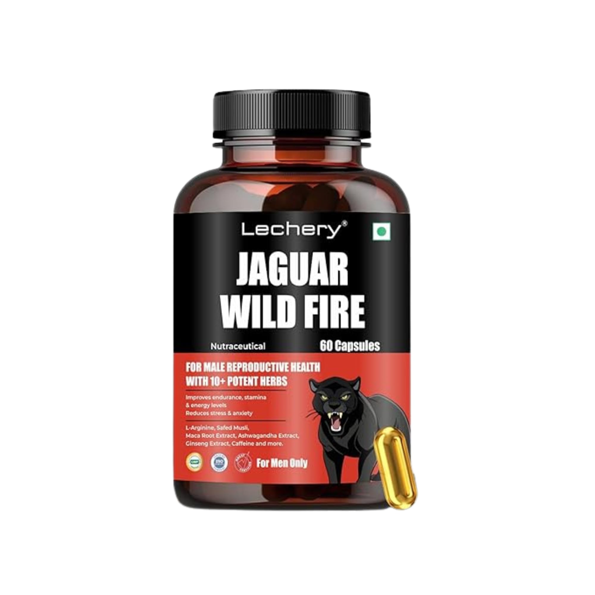 Jaguar Wild Fire for Men | Ayurvedic Medicine - For Stamina, Muscle Growth, Immunity & Overall Wellbeing | Wild Jaguar Fire Tablet (60 Count)