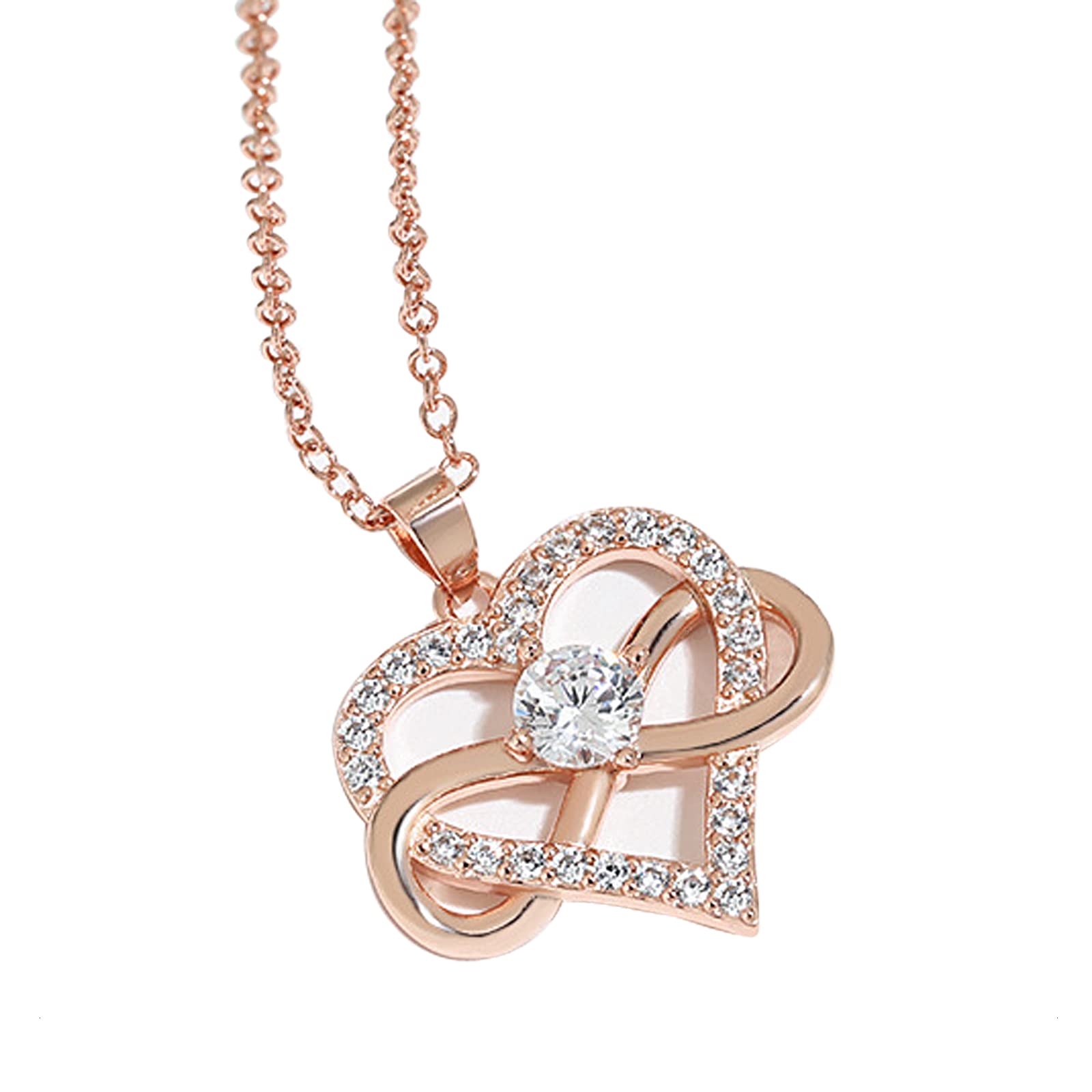 KONFENPendant Necklaces for Women, Rhinestone Necklace Love Heart Infinity Pendant, Forever Eternity Necklace Ladies Y Necklace Gift for Girls Wife Girlfriend Birthday Christmas (Silver/Rose Gold)