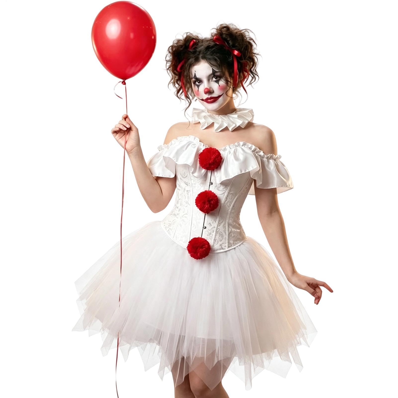 Girls Clown Costume Tutu Dress with Accessories, Halloween Cosplay Costume