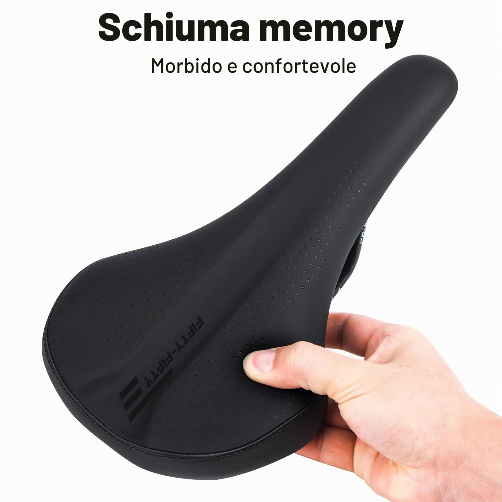 FIFTY-FIFTY Sella per Bicicletta, Comoda Morbido e Impermeabile Sellino | In Memory Foam, Leggero e Resistente, Traspirante, per Uomini e Donne, Compatibile con MTB, Bici da Strada, E-Bike