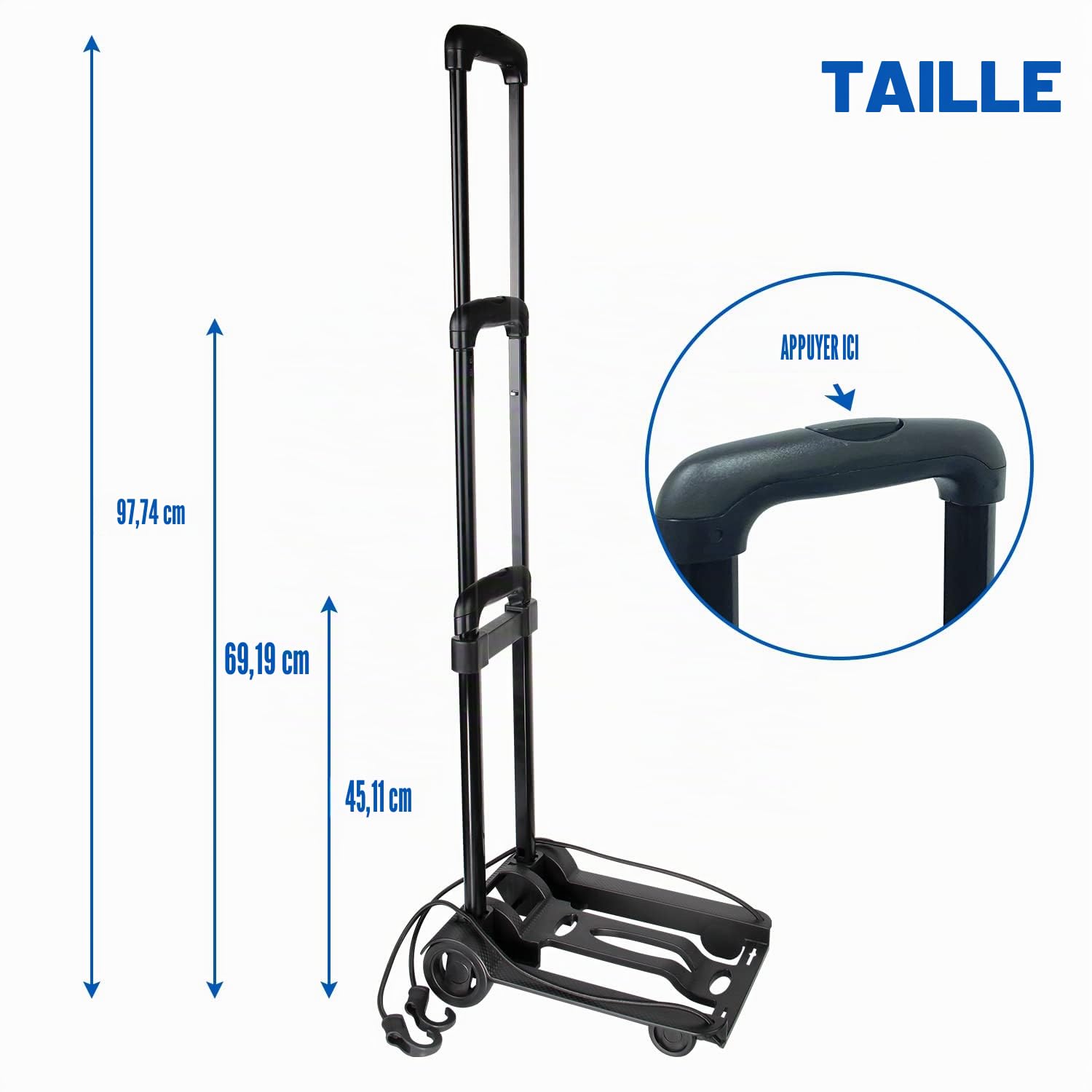 APOXCON Diable Pliable, Chariot Pliable avec Deux Roues, Chariot à Main Pliable avec poignée réglable, Chariot léger pour déménagement, Voyage, Shopping, Bureau, Portable et Compact