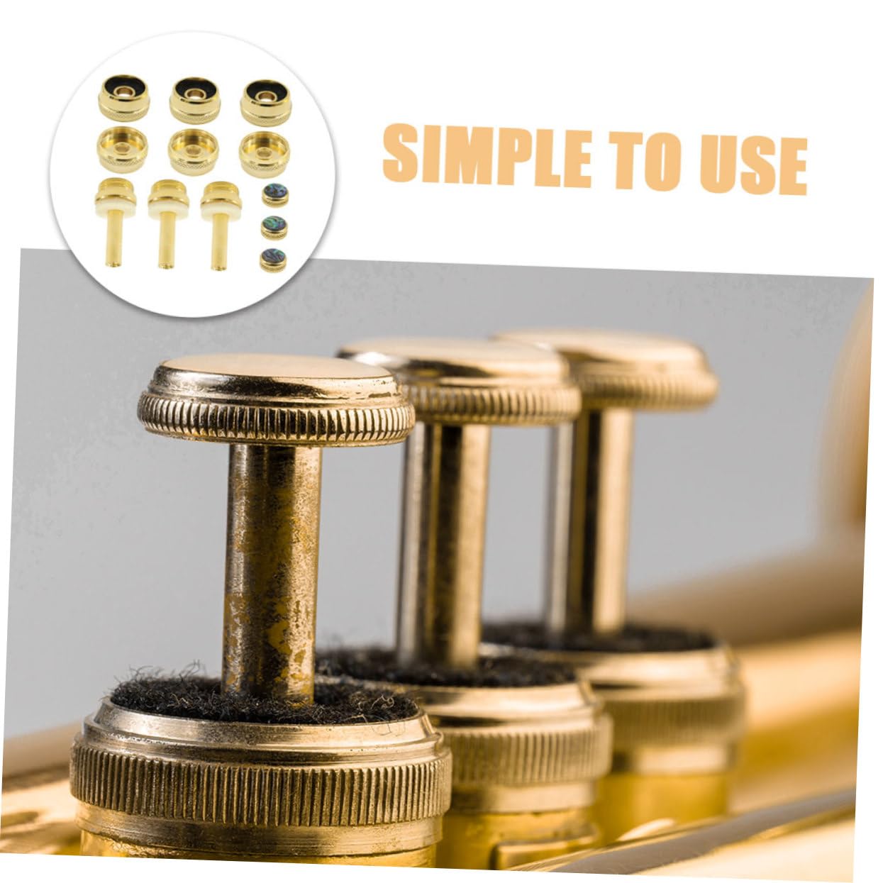 Toyvian Botones de Pistón para Trompeta, Metal Dorado, Repuesto para Músicos, Kit de Reparación Tapas y Varillas, Accesorios de Instrumento