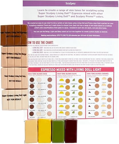 Super Sculpey Living - Kit de mezcla de tono de piel para muñecas, arcilla polimérica para horno, no tóxico, ideal para esculpir y hacer muñecas.