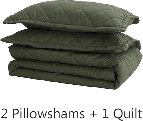 Miniatura 7 de SunStyle Home - Juego de edredón tamaño King verde ligero, juego de edredón con diseño de diamantes para toda la temporada, 3 piezas ( 1 edredón, 2
