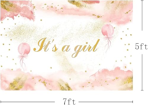 Miniatura 3 de MEHOFOND Telón de fondo de acuarela rosa rubor de 7 x 5 pies para niñas, nubes de acuarela rosa bebé, purpurina dorada, fondo de fotografía de baby