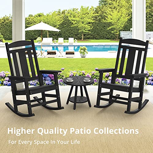 Lue Bona Outdoor Side Table, 19.6" Black Round Poly Outdoor Coffee Table Weather Resistant, Adirondack End Table For Patio, Pool, Porch, Bistro, Lawn, Balcony, 200Lbs, Indoor Or Outdoor Use #TOP1