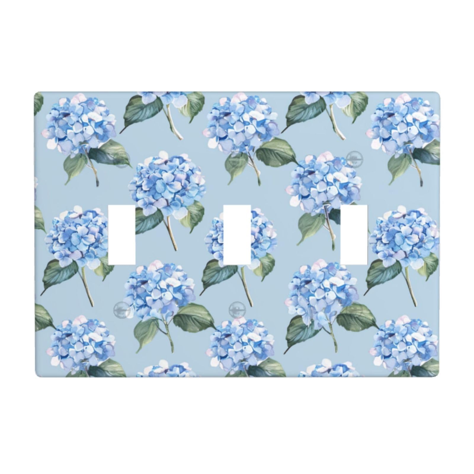 Woshuwo White Powder Blue Hydrangea Light Switch Covers 3 Gang Triple Toggle Wall Plate Switchplate Electrical Faceplate For Bathroom Kitchen Bedroom Decor