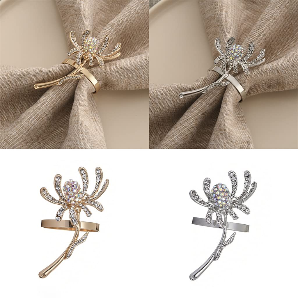 Anillos de servilleta de crisantemo con Diamantes de imitación Hebillas de Metal Servilletero para el Banquete de Boda Decoración navideña Ajuste de la Mesa (B como se Muestra)