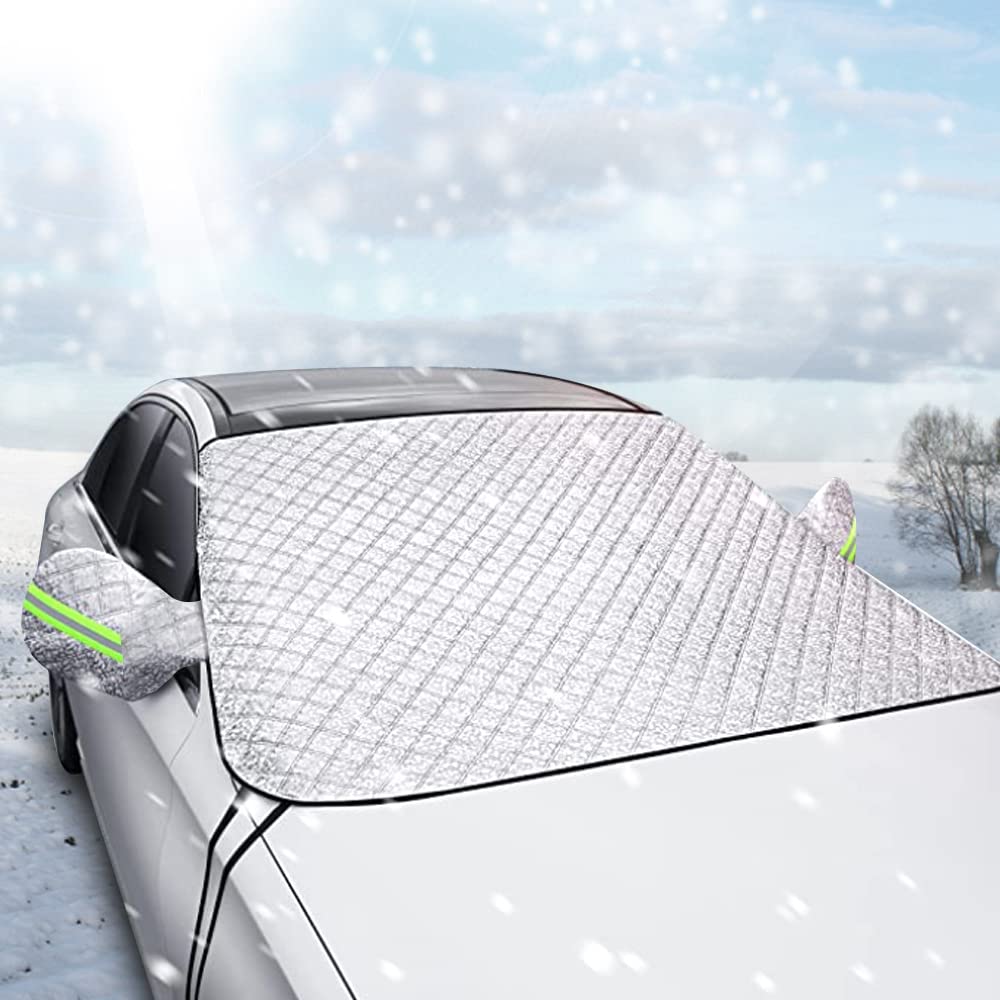 Copri Parabrezza Auto Per Neve E Ghiaccio - Parasole Con Specchietti, 4 Strati Isolanti, Bianco - Foto 10
