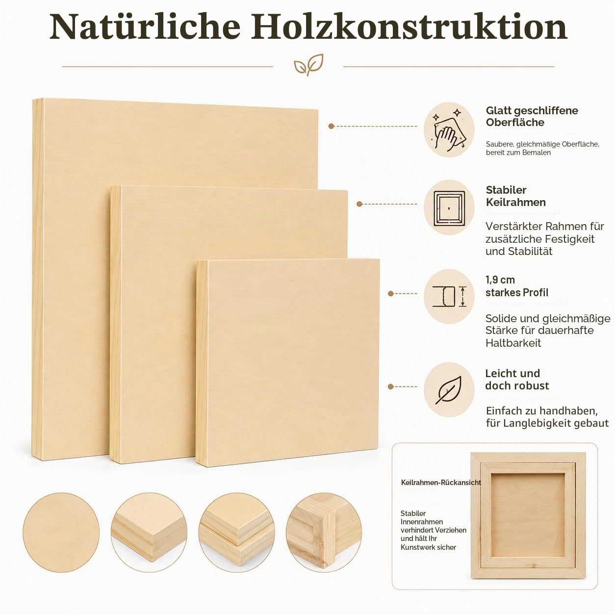 EXERZ Holzmalerei Panels 3er Pack (15,24 x 15,24 cm, 25,4 x 25,4 cm, 30,48 x 30,48cm) - Quadratische Gemischte Panels für Acryl-, Öl- & Mixed-Media-Malerei – Für Künstler, Kinder & DIY