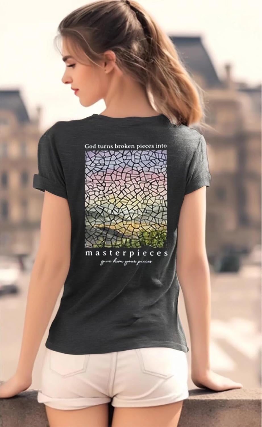 Women's Christian Bible Verse Graphic T Shirts Vintage Jesus Faith Pray Cross Print Tees Crewneck 2 Sided Tops - Image 4