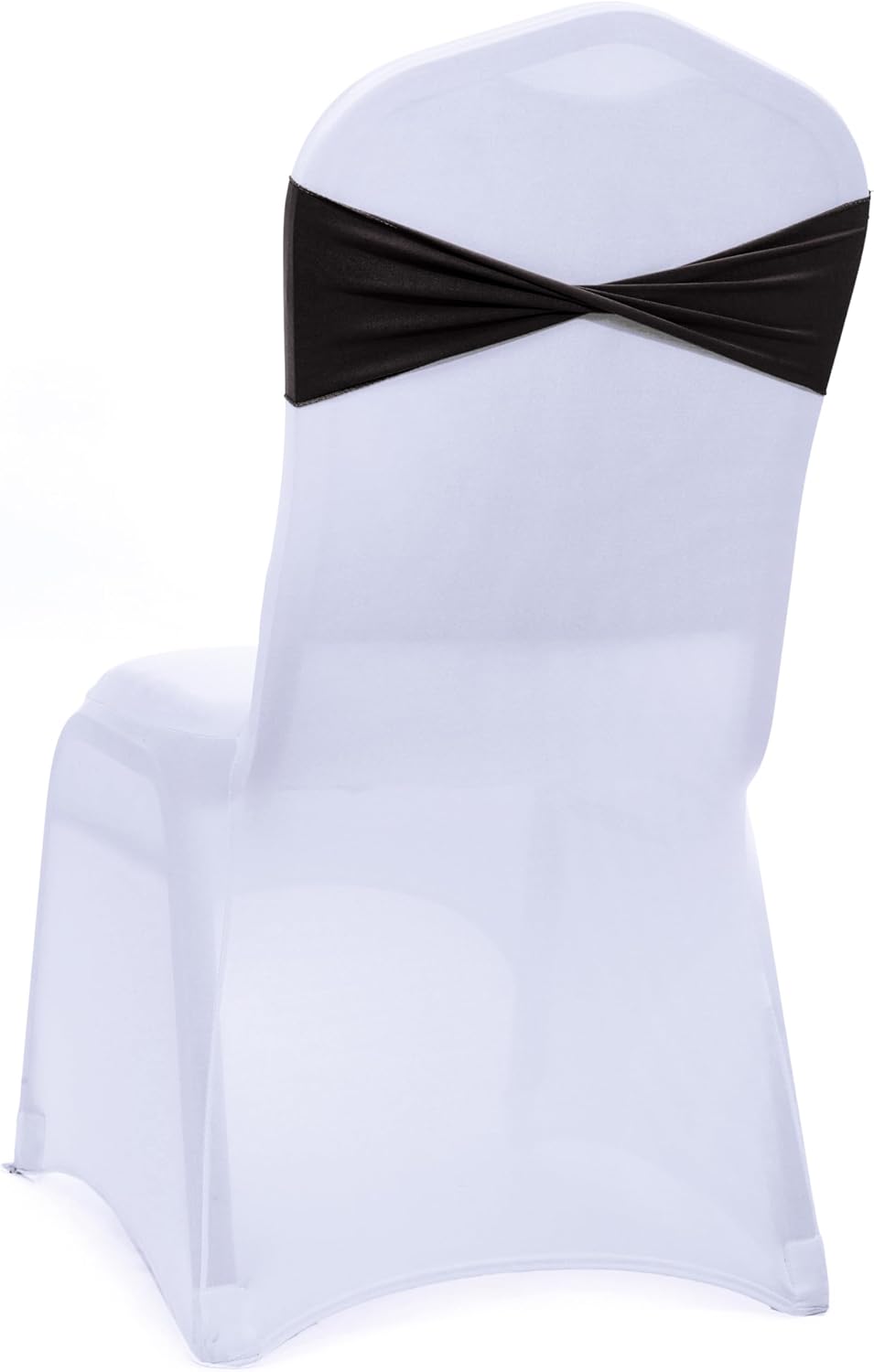 MDS Pack of 75 Spandex Chair Sashes Bows Elastic Stretch Dining Chair Bands Ties Without Slider Buckle Universal fits for Wedding Baby Shower Birthday Party Banquet Event Decoration - Black