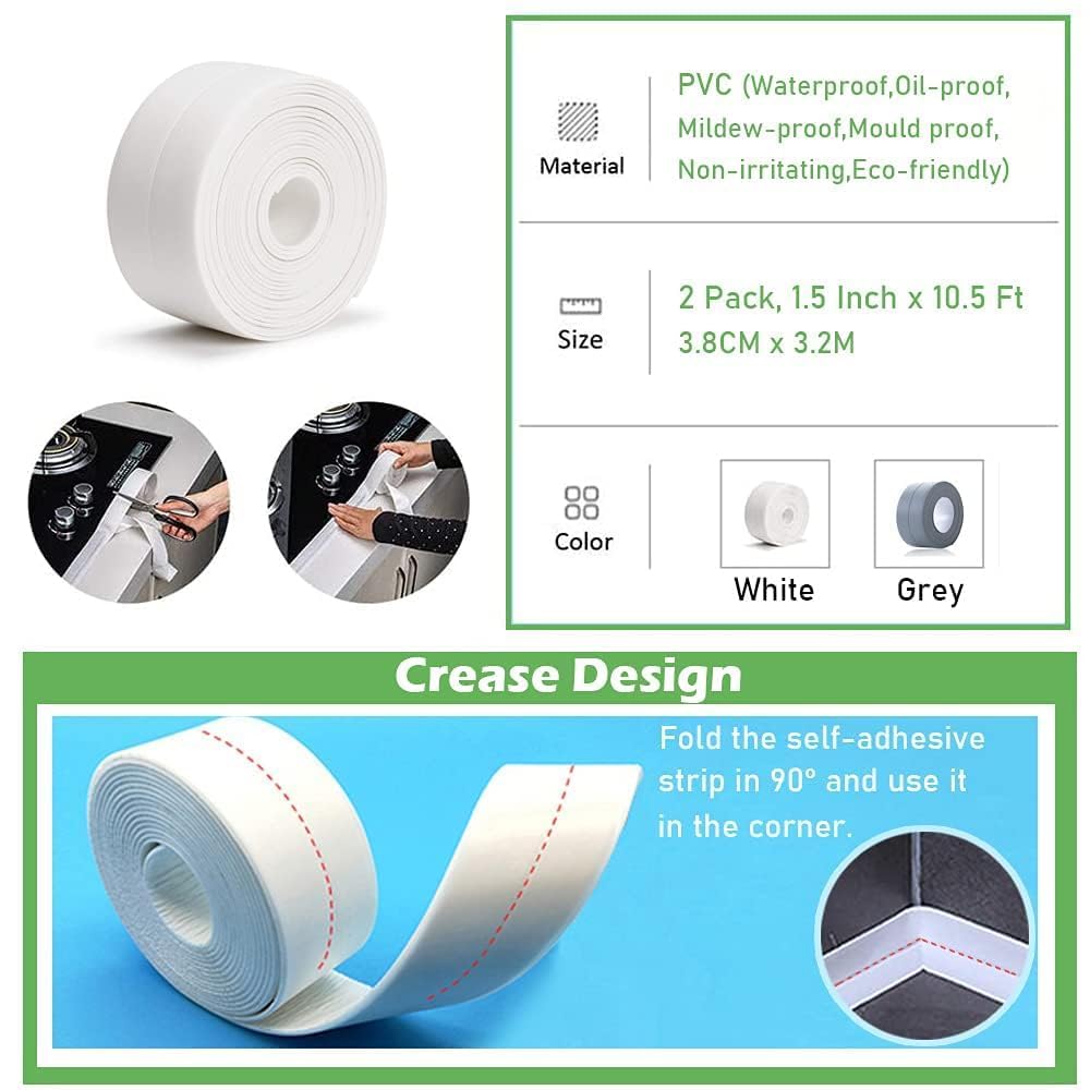 CEPLO Waterproof Caulk Strip,Kitchen,Bathroom, Toilet And Wall Corner Self Adhesive Sealing Tape for Kitchen, Bathroom, Wall Corner, White (WHITE, PACK OF 1) 4