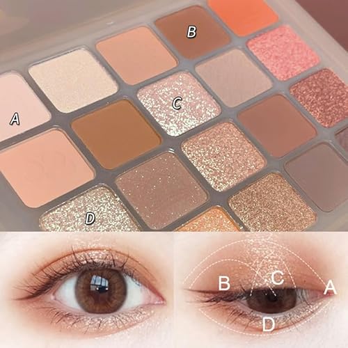 Paleta de sombra de ojos marrón cálido, 20 colores, suave mezclable, marrón nude, rosa, sombra de ojos de maquillaje mate brillante, impermeable, oro neutro, champán, paleta de sombras de ojos para un - imagen 7