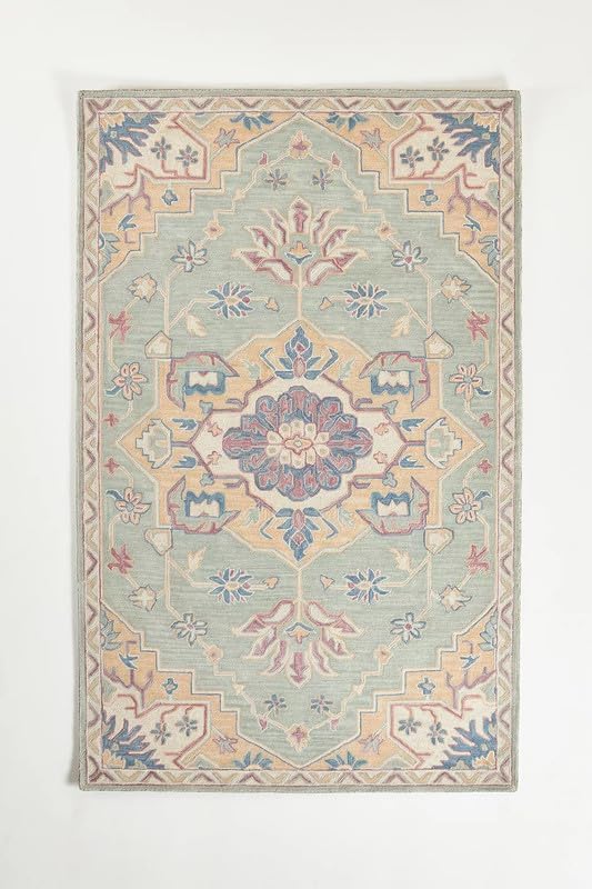 10x14 Ft Handmade Tufted Rug Pink Yellow Multi Traditional Pattern Big Size Area Rug