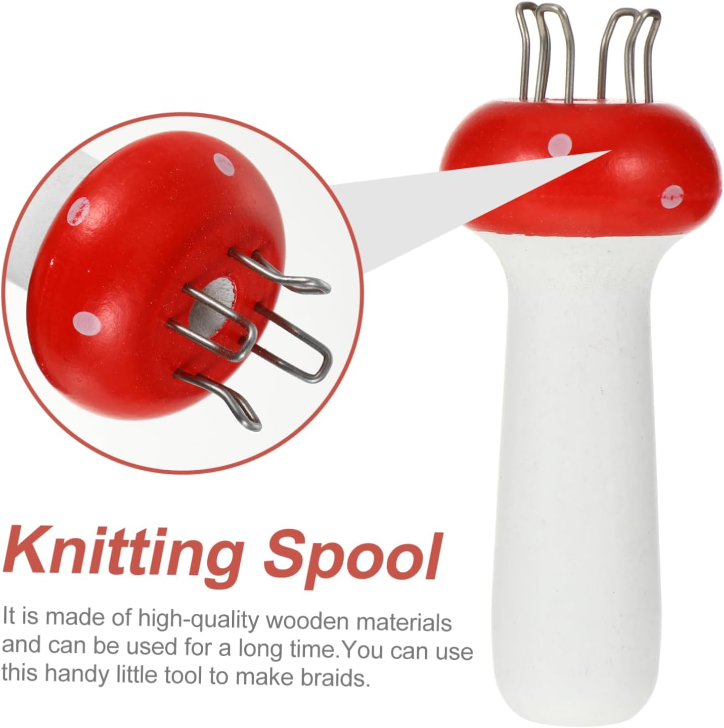 Red Mushroom Shaped French Knitter Wooden Sewing Tool for DIY Xmas