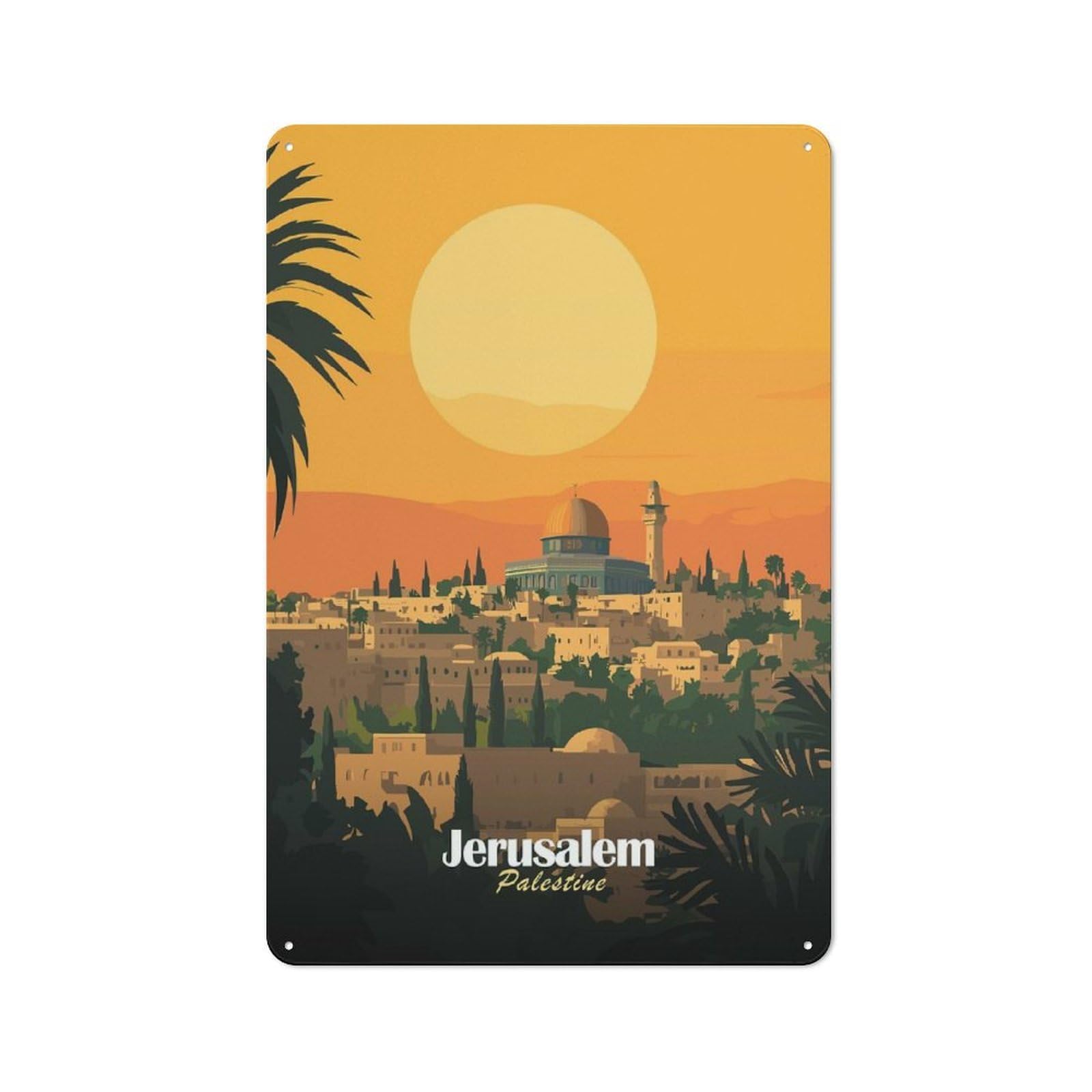 Junmoney Style-22 Workshop Style Jerusalem Skyline Tin Sign 30X20cm, Industrial Wall Art For Garage, Hobby Room, Office Or Man Cave