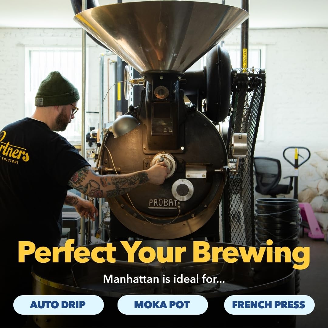PARTNERS COFFEE ROASTERS - Whole Bean Coffee (Manhattan - Dark Roast) 12oz - Rich, Deep, & Flavorful Omniroast - Whole Coffee Beans - Lab Tested for Mycotoxins & Heavy Metals - Hand Roasted in NYC thumbnail 3