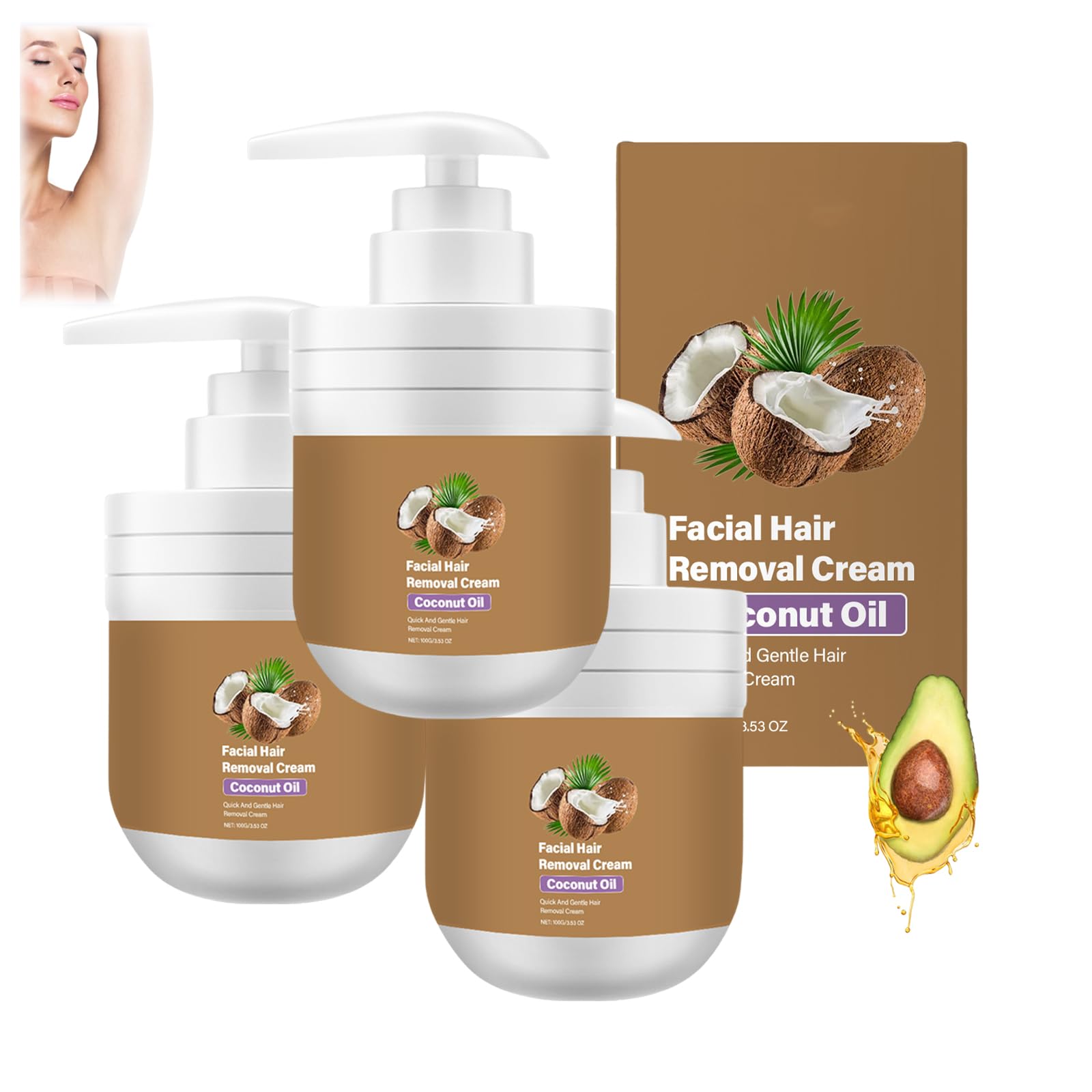 Amazon.co.jp: ココナッツオイル配合の顔脱毛クリーム、顔脱毛剤、女性