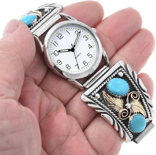 Miniatura 3 de Alltribes Nativo Americano Turquesa Plata Oro Reloj Para Hombre Hermoso Diseño Sterling 0055