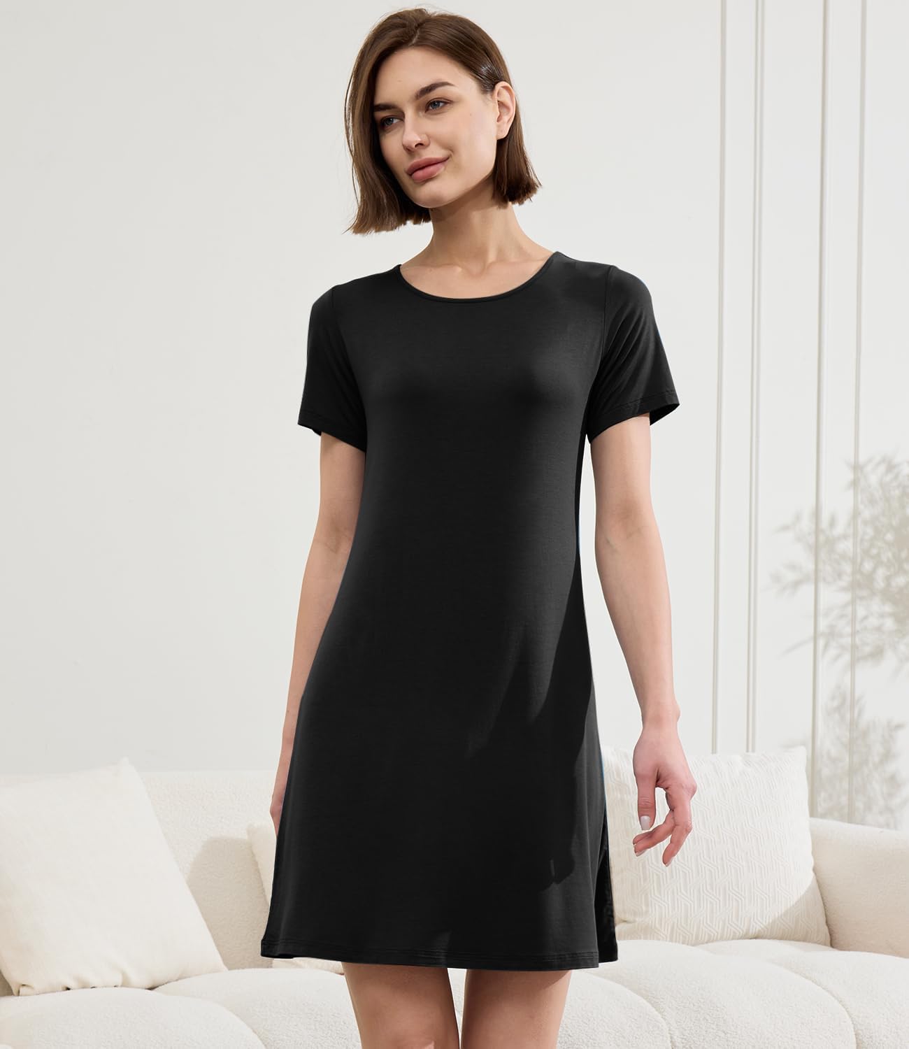 BAMBOO COOL Nightgowns for Women Sleepshirts Cute Short Sleeve Dress Pajamas Women's Soft Sleepwear - Image 6